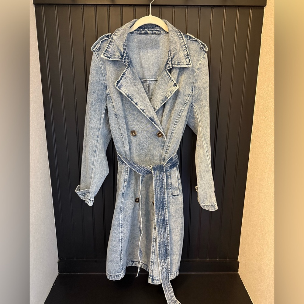 NWOT Free People Denim Trench Coat - Picture 3 of 9